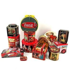 Vintage Coca-Cola Tin Collection 13pc Lot Santa Nascar Bristol Ware Christmas